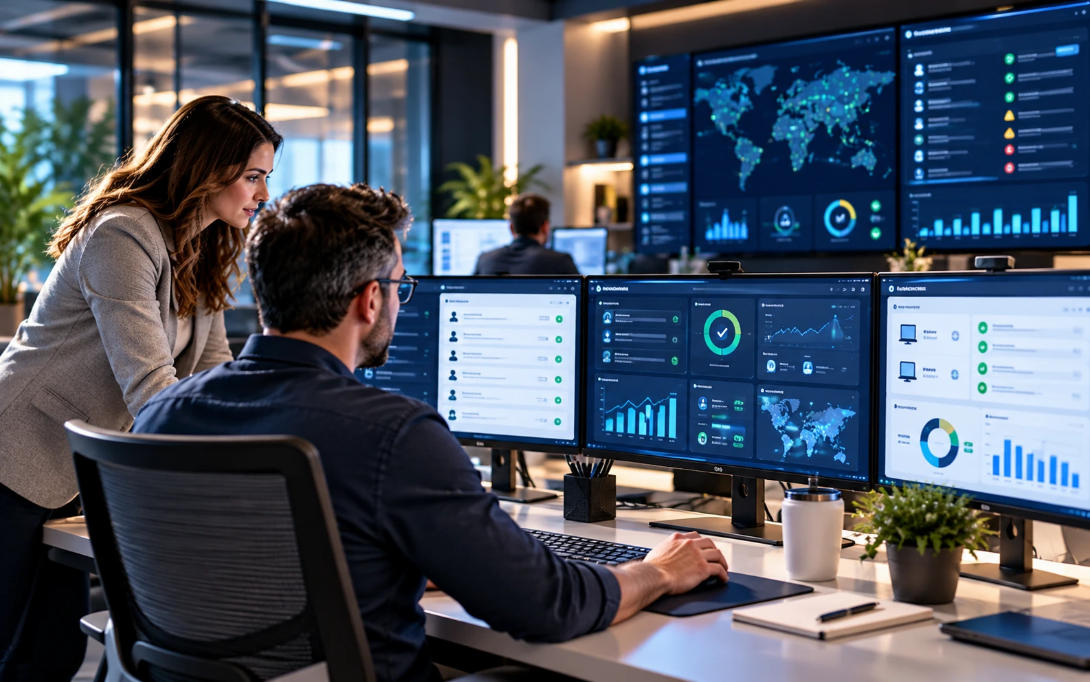 Managed Microsoft environment covering services, identity, endpoints, security, backup, cloud infrastructure, and operations